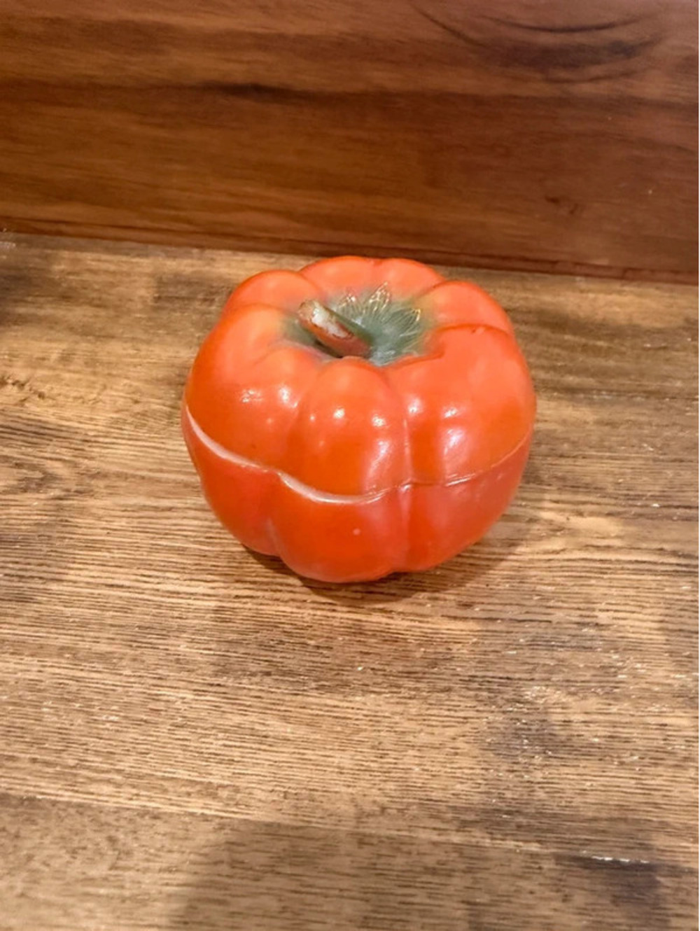 Vintage Tomato Shaped Milk Glass Trinket Box / Covered Dish